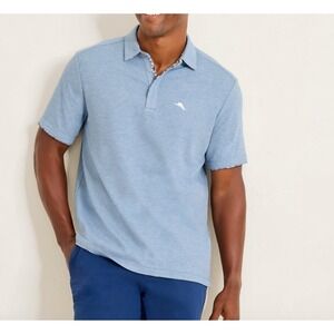 Tommy Bahama XL Polo Shirt Golf Blue Tropical Trim Short Sleeve Mens